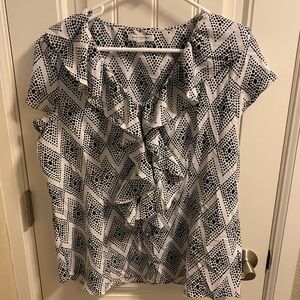 Banana Republic L Top Black White Button Front Blouse Ruffle Front Shirt Large L